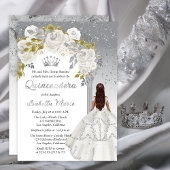 エレガントなホワイトシルバーローズのフラワーキンセアニエラパーティー 箔招待状