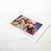 エレガントなホワイトシルバー 写真入りクリスマスカード 箔シーズンカード (回転した状態)