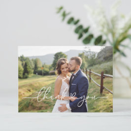 エレガントなホワイトスクリプトの結婚式写真サンクスカード サンキューカード