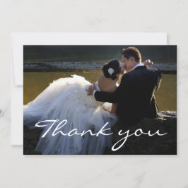 エレガントなホワイトスクリプトフォントの結婚式写真 サンキューカード