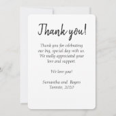 エレガントなホワイトスクリプトフォント写真 サンキューカード (裏面)