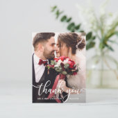 エレガントなホワイトスクリプト結婚式の写真お礼 ポストカード (スタンド正面)