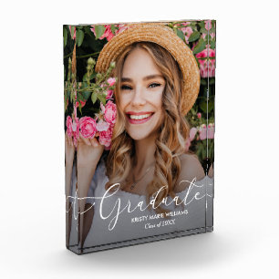 エレガントなホワイトスクリプト 卒業証書 フォトブロック