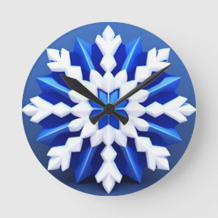 ❄️ エレガントなホワイトスノーフレークの冬の装飾 ラウンド壁時計