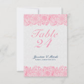 エレガントなホワイトダマスク & ピンクの花柄パイスロレース 招待状 (正面)