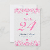 エレガントなホワイトダマスク＆ピンクの花柄レース2 招待状 (正面)