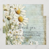 エレガントなホワイトデイジーウェディング感謝カード サンキューカード (正面/裏面)