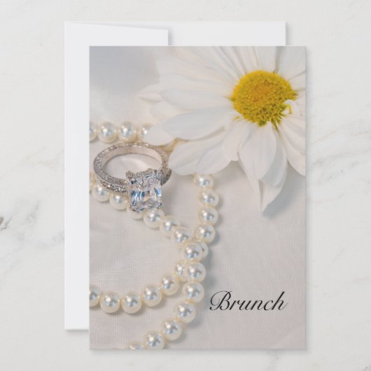 エレガントなホワイトデイジー結婚後ブランチ 招待状 (正面)