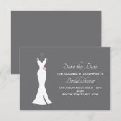 エレガントなホワイトドレスのグレーのスタイリッシュでシンプルなウェディング セーブザデート (正面/裏面)