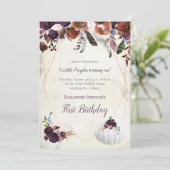 エレガントなホワイトパンプキンベイビー ファーストバースデー 招待状 (スタンド正面)