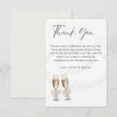 エレガントなホワイトパール＆プロセッコ ブライダルシャワー サンキューカード (正面/裏面)