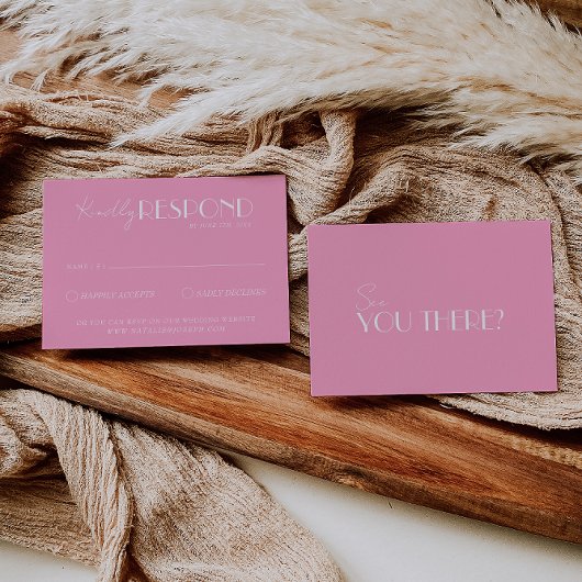 エレガントなホワイトピンク ミニマル ブライト ウェディング 出欠カード