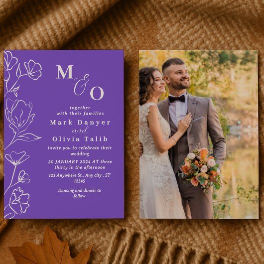 エレガントなホワイトフラワーのウェディング 招待状