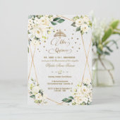 エレガントなホワイトフラワーのゴールド ミス キンセ・キンセアニエラ 招待状 (スタンド正面)