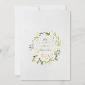 エレガントなホワイトフラワーのゴールド ミス キンセ・キンセアニエラ 招待状 (裏面)