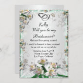 エレガントなホワイトフラワーのブライズメイドカード 招待状 (正面/裏面)