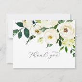 エレガントなホワイトフラワーの結婚式お礼カード サンキューカード (正面)