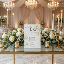 エレガントなホワイトフラワーの結婚式出欠ハガキ