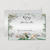 エレガントなホワイトフラワーテーブルプレイスカード 招待状 (正面/裏面)