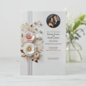 エレガントなホワイトフラワーフォトウェディング招待状 招待状 (スタンド正面)