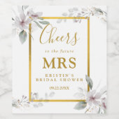 エレガントなホワイトフラワーフューチャー ミセス ブライダルシャワー ワインラベル (シングルラベル)