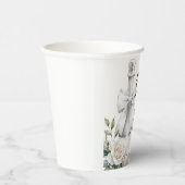 エレガントなホワイトフラワーブランチ&バブルリーステッカー 紙コップ (右)
