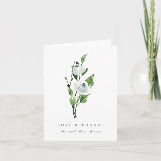 エレガントなホワイトフラワーブーケ ウェディング サンクス サンキューカード (正面)