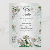 エレガントなホワイトフラワーメイドオブオナーカード 招待状 (正面/裏面)