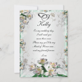 エレガントなホワイトフラワーメイドオブオナーカード 招待状