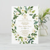 エレガントなホワイトフラワーリース クロス聖体拝領 招待状 (スタンド正面)