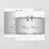 エレガントなホワイトベイビーシャワー招待状 招待状 (正面/裏面)