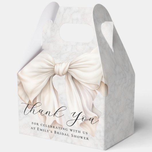 エレガントなホワイトボウ ブライダルシャワー 感謝祭りのお礼 フェイバーボックス (正面)