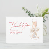 エレガントなホワイトボウ プロセッコ ブライダルシャワーの感謝 サンキューカード (スタンド正面)