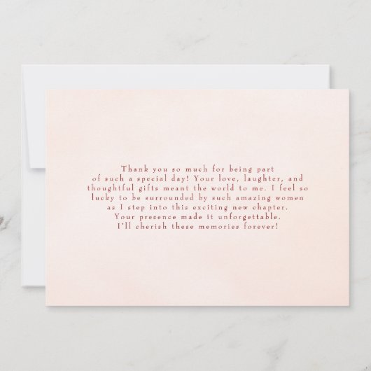 エレガントなホワイトボウ プロセッコ ブライダルシャワーの感謝 サンキューカード (裏面)