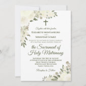 エレガントなホワイトボホローズモダンカトリックウェディング 招待状 (正面)