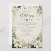 エレガントなホワイトポインセチアのクリスマスパーティ 招待状 (正面)