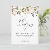 エレガントなホワイトマグノリアとソフトピンクの花のウェディング 招待状 (スタンド正面)