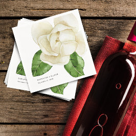 エレガントなホワイトマグノリアのウェディングペーパー スタンダードカクテルナプキン