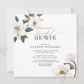 エレガントなホワイトマグノリアの水彩画 ブライダルシャワー 招待状 (正面)