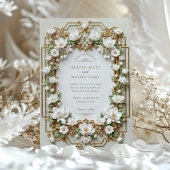 エレガントなホワイトマグノリア（偽のゴールド） 招待状