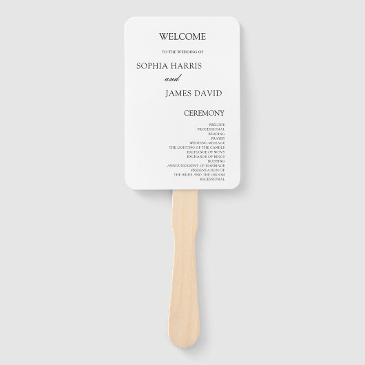 エレガントなホワイトミニマリストの結婚式プログラム ハンドファン (正面)