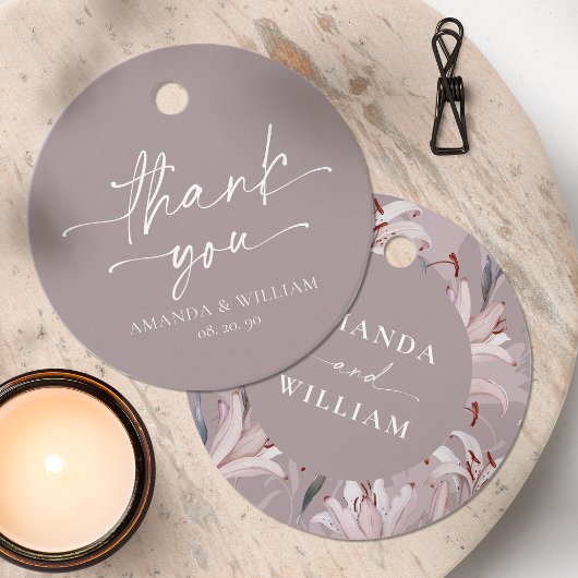 エレガントなホワイトユリのウェディングサンクス タグ