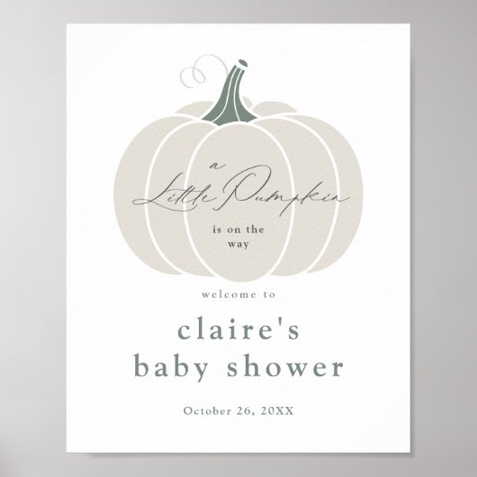 エレガントなホワイトリトルパンプキン秋のベイビーシャワー ポスター (正面)