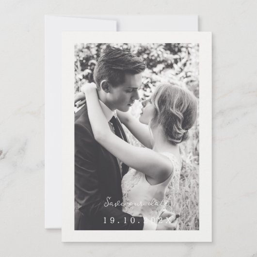 エレガントなホワイトリボンのSave the Date(写真付き) セーブザデート (裏面)