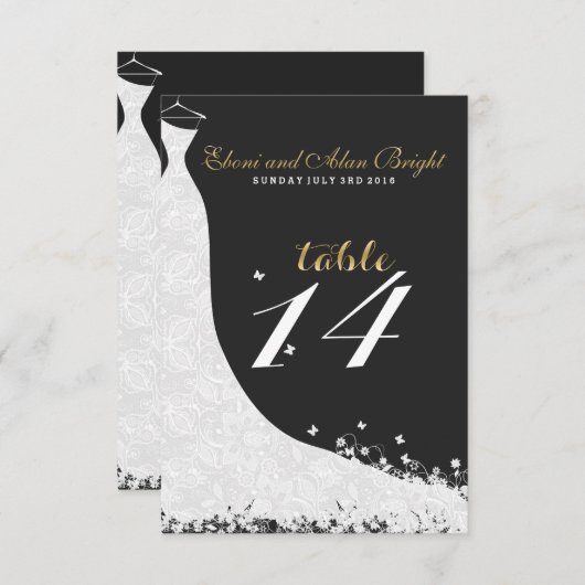 エレガントなホワイトレースのウェディングドレス テーブル14 招待状 (正面/裏面)