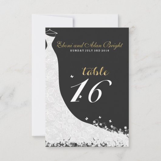 エレガントなホワイトレースのウェディングドレス　テーブル16 招待状 (正面)