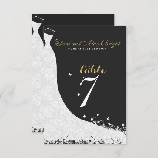 エレガントなホワイトレースのウェディングドレス テーブル7 招待状 (正面/裏面)