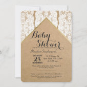 エレガントなホワイトレース、ゴールド、リサイクル紙 招待状 (正面)