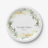 エレガントなホワイトローズのウェディングフラワー ペーパープレート (正面)