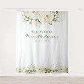 エレガントなホワイトローズ ブライダルシャワー フォトバックドロップ タペストリー (正面)
